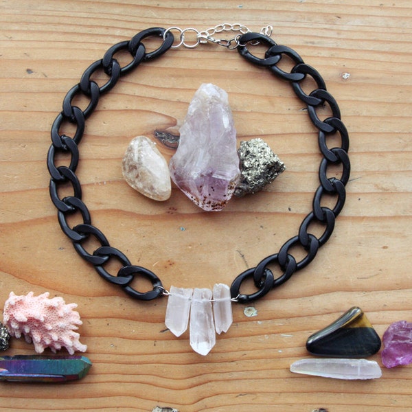 Astral Quartz Crystal Choker - Pastel Angel Aura Grunge verklaring grote kristallen Druzy Edelsteen ketting ruwe zwarte witte Boho keten