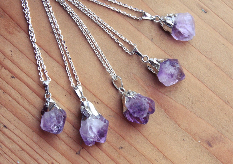 Silver Dipped Raw Amethyst Crystal Drop Necklace Rough Clear - Etsy