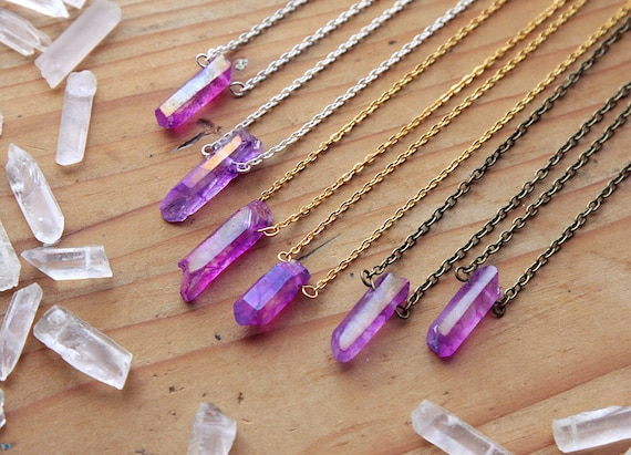 Dainty Raw Magenta Quartz Crystal Point Necklace Natural Clear