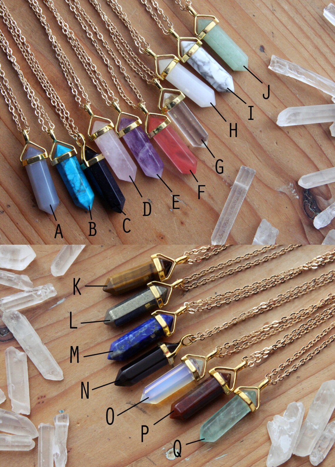 Gold Pendulum Crystal Necklace Polished Crystals Genuine Etsy