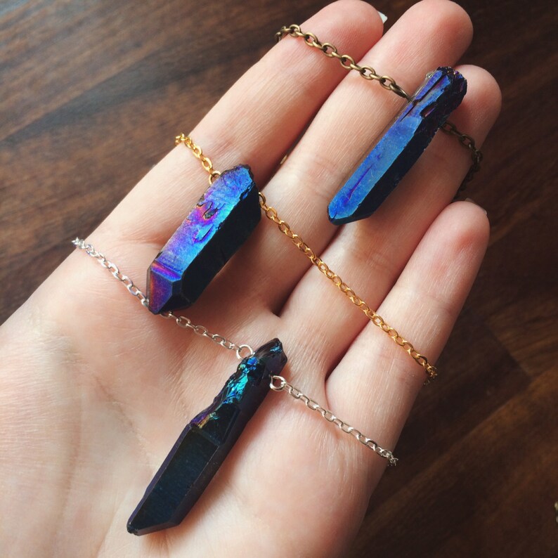 Rough Electric Blue Aura Quartz Crystal Point Layering Etsy