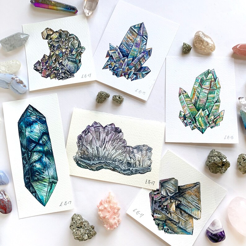 Original Miniature Crystal Paintings Crystals Cluster Etsy