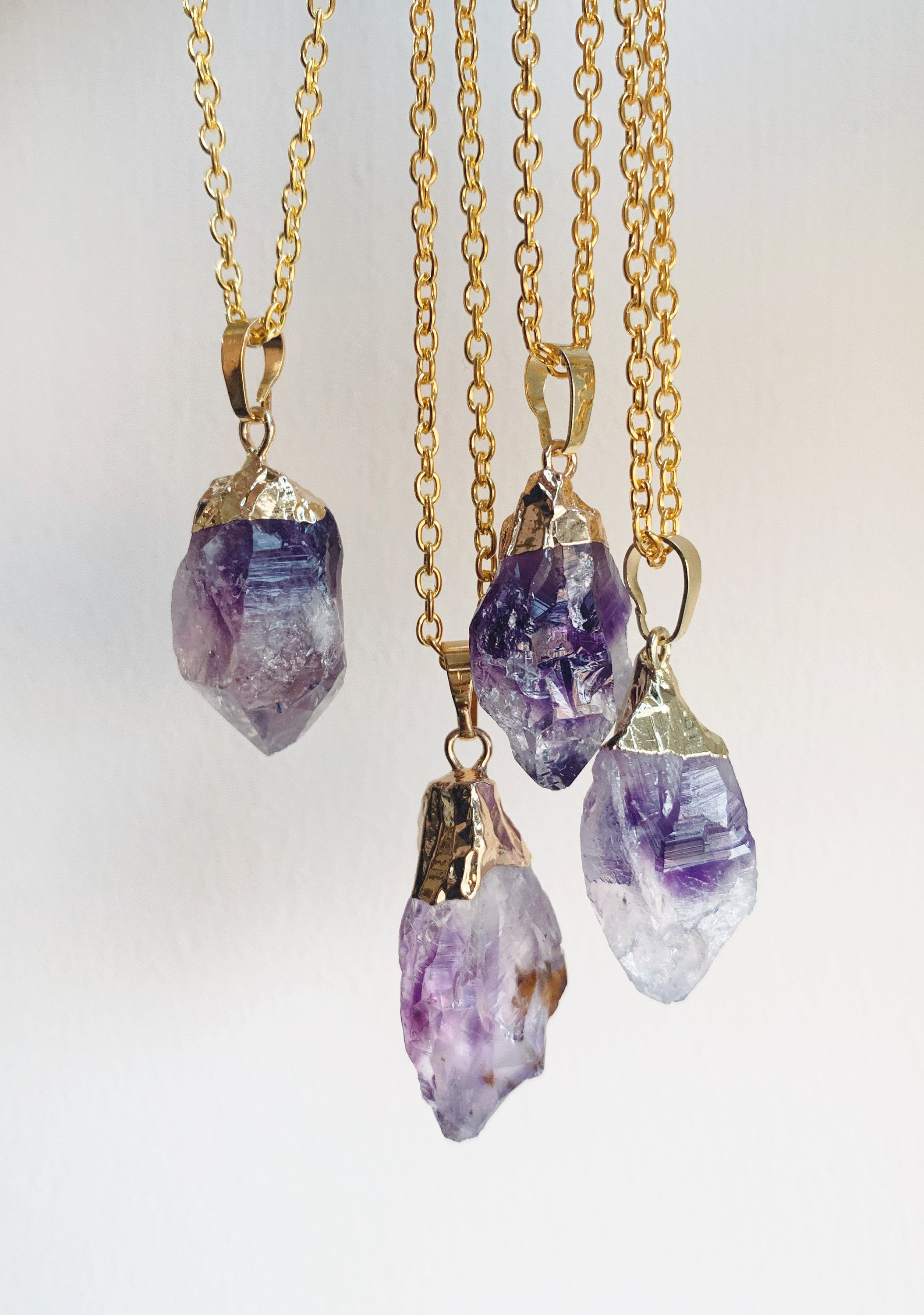Gold Dipped Raw Amethyst Crystal Drop Necklace Rough Clear - Etsy UK