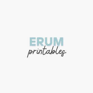 May include: The image displays the text "ERUM printables". The word "ERUM" is in a light blue, sans-serif font, and "printables" is in a handwritten-style, dark grey font. The text is set against a plain white background.
