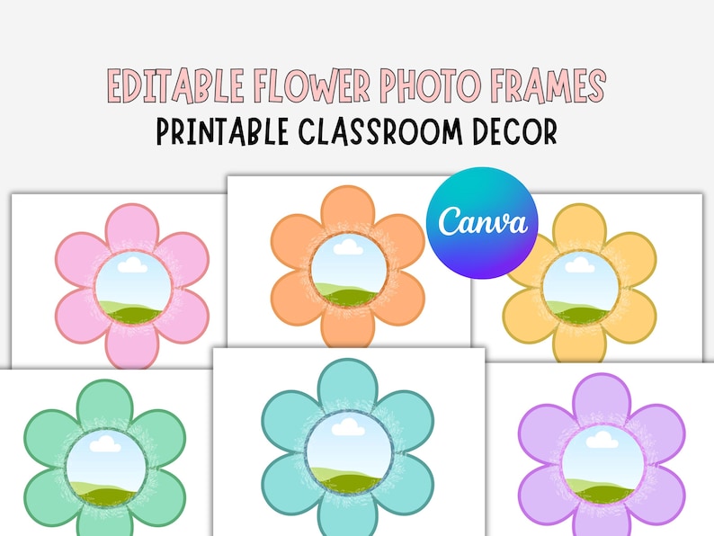 Frame Ror Classroom Editable Student Flower Photo Frame Canva Template | Summer Spring ...