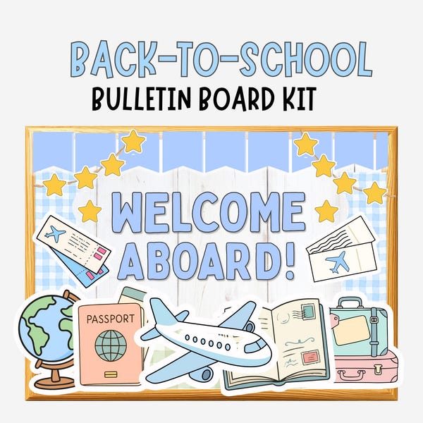 Benvenuti a bordo! Kit per la bacheca a tema aereo per il ritorno a scuola / Kit per la bacheca scolastica / Decorazione per la porta dell'aula / Primo giorno di scuola