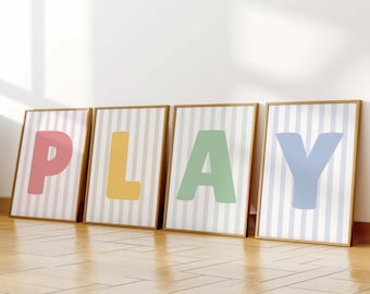 Set of 4 Playroom Wall Art  | PLAY Letters Print | Kids Room Decor | Nursery Wall Art | Playroom Decor | Wall Kids Prints | Digital Download