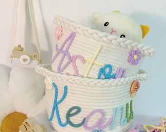Custom Baby Name Basket, Rope Cotton Baby Gift Basket, Handmade Baby Shower Gift, Newborn Gift, Nursery Gift, Toy Basket