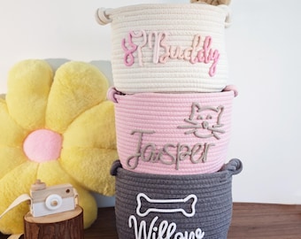 Custom Personalized Pet Dog Basket Gift, Dog Toy Basket, Custom Name Cotton Rope Basket, Dog Toy Box Personalized Toy Pet Basket