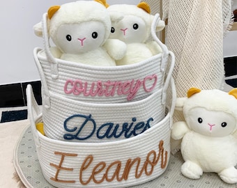 Personalized Baby Shower Gift Basket, Custom Baby Basket, Newborn Gift, Baby Name Gift, Handmade Cotton Rope Baby Gift Basket