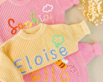 Personalisierte Hand gestickte Name Baby Pullover | Benutzerdefinierte Name Baby Pullover | Einzigartiger Babypullover | Baby Jungen Pullover | Baby-Dusche-Geschenk