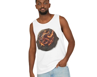 Fiery Dragon Emblem Tank Top | Mythic Flame Round Design