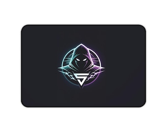 Tapete de mesa com emblema neon de Assassino Encapuzado | Mousepad gamer RGB