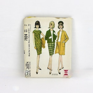 Vintage 60s Dress & Coat McCalls Pattern No 7924 Shift Coat Skirt Jacket S 20 B 40