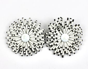 60s Mod Flower Shoe Clips White & Black Leather Flower