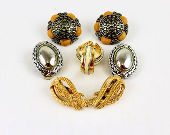 Vintage Mixed Earrings Lot 4 Pairs Wearable Clip on Earrings EL11
