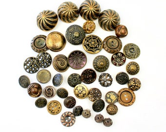 Vintage  Gold Buttons Lot of 44 Mixed Unique Metal Buttons MB52