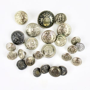 Vintage Military & Crest Buttons Lot 22 Mixed Silver Metal Buttons MB165