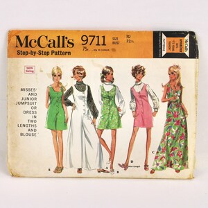 Vintage 60s Jumpsuit McCalls Pattern No 9711 Jumper & Dress Size 10 Bust 32