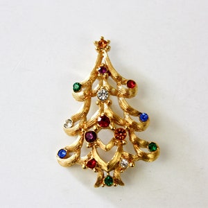 Vintage Monet Rhinestone Christmas Tree Brooch Signed