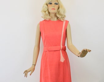 Vintage Day Dress Coral Pink Linen Sheath Dress Size M Bust 36