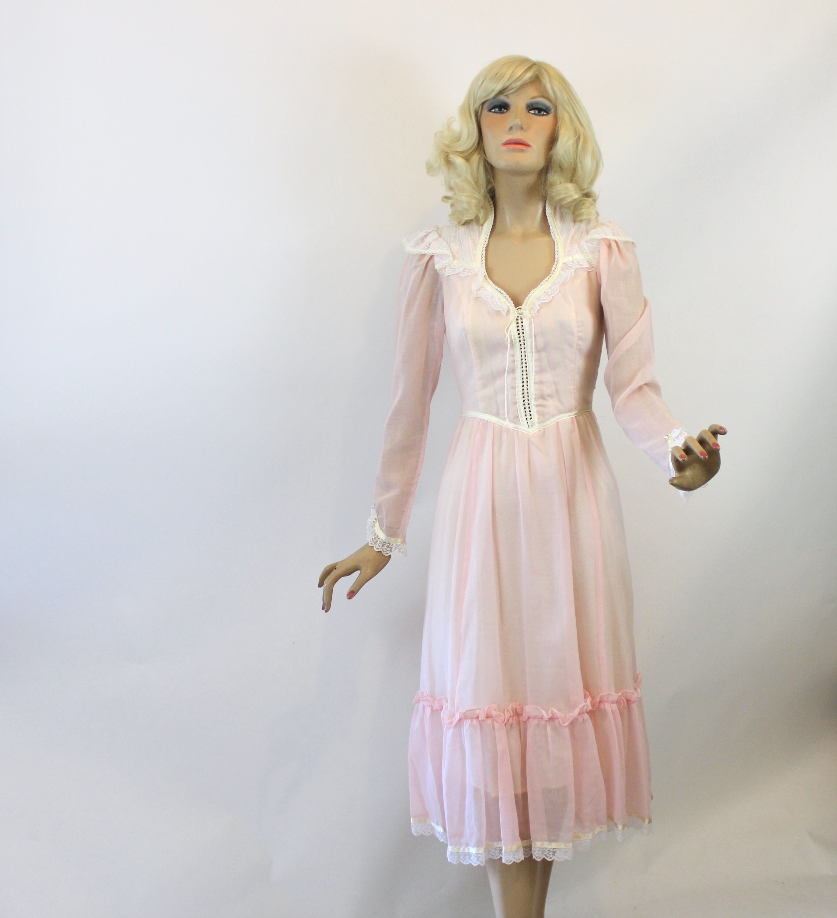 70s Gunne Sax Dress Pink Sheer Cotton Corset Bodice Size 9 Bust 36 - Etsy
