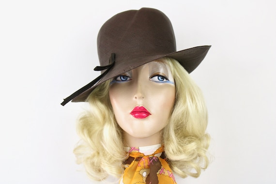 60s Fedora Hat Brown Fine Straw Vintage Tilt Hat … - image 1