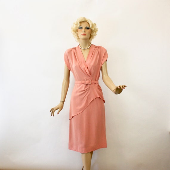 40s Dinner Dress Toni Karen Classic Coral Pink Ray