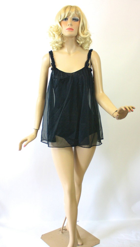 Vintage 70 s Baby Doll chemise de nuit dentelle noire pure Etsy