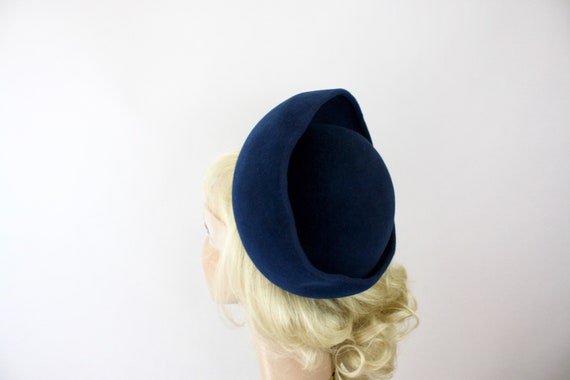 60s Pill Box Hat Royal Blue Velour Felt  Wide Bri… - image 9