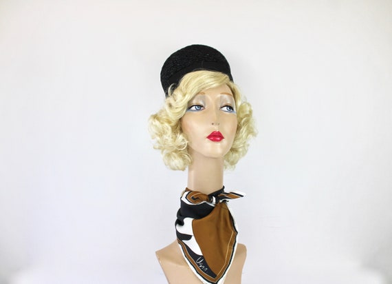 60s Pill Box Hat Mr. John Jr. Black Fine Straw & … - image 3