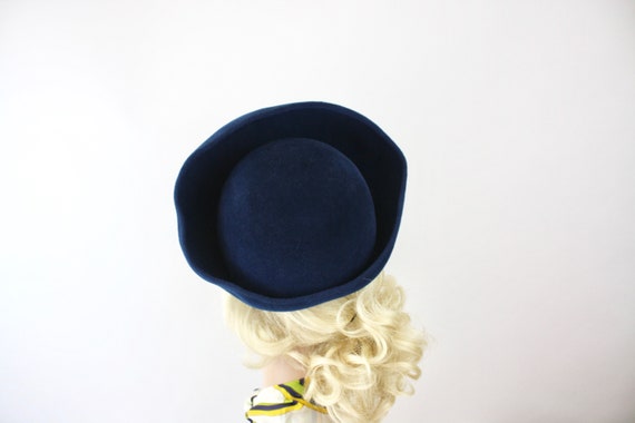 60s Pill Box Hat Royal Blue Velour Felt  Wide Bri… - image 8