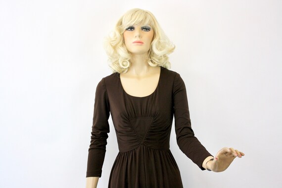 70s Day Dress Brown Jersey Knit Shirred Bust Full Skirt Size 8 Bust 34 -  Etsy