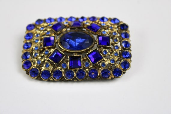 Vintage 40s Sapphire Brooch Large Gold Brooch w B… - image 5