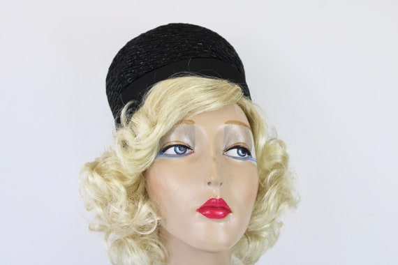 60s Pill Box Hat Mr. John Jr. Black Fine Straw & … - image 4