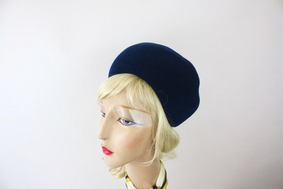 60s Pill Box Hat Royal Blue Velour Felt  Wide Bri… - image 6