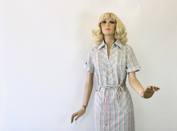 Vintage Day Dress Colorful Plaid  House Dress Siz… - image 7