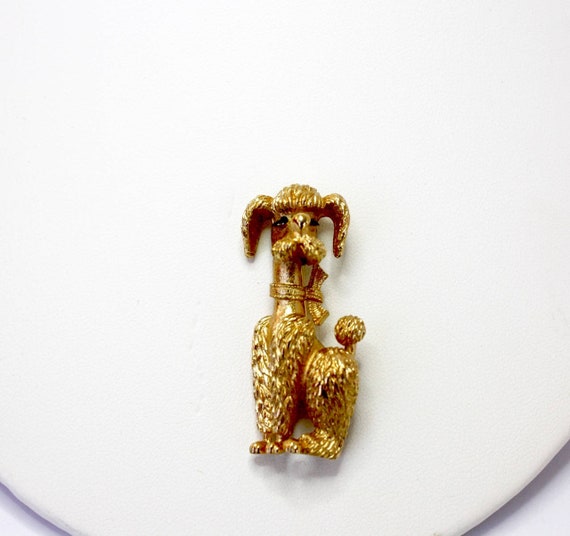 50s Poodle Dog Brooch Boucher Fancy Goldtone Metal