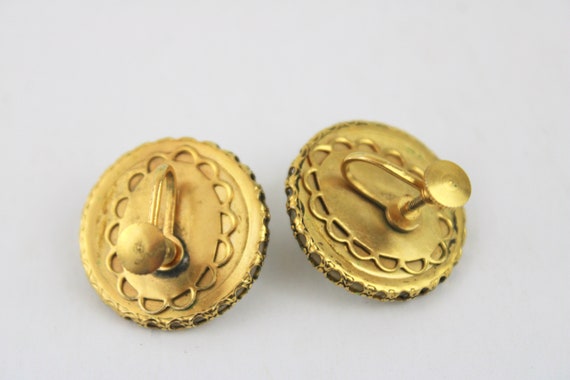Vintage Pearl & Gold Earrings Round MOP Shell Scr… - image 6