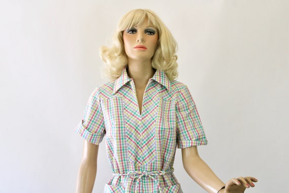 Vintage Day Dress Colorful Plaid  House Dress Siz… - image 5