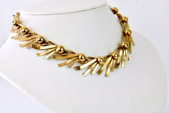 Vintage 60s Choker Gold Bead & Swirl Chain Neckla… - image 4