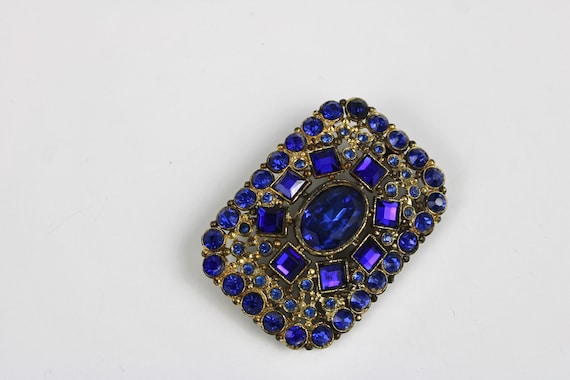 Vintage 40s Sapphire Brooch Large Gold Brooch w B… - image 3