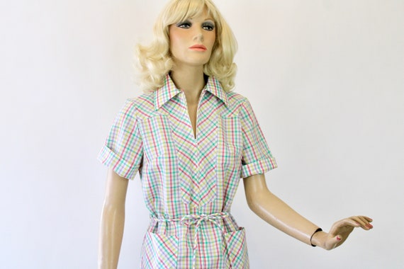 Vintage Day Dress Colorful Plaid  House Dress Siz… - image 6