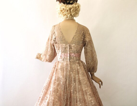 Vintage Formal Dress Sheer Nude Lace & Pink Satin… - image 10