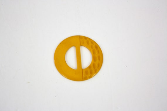 40s Bakelite Belt Buckle  Yellow Carved Bakelite … - image 1