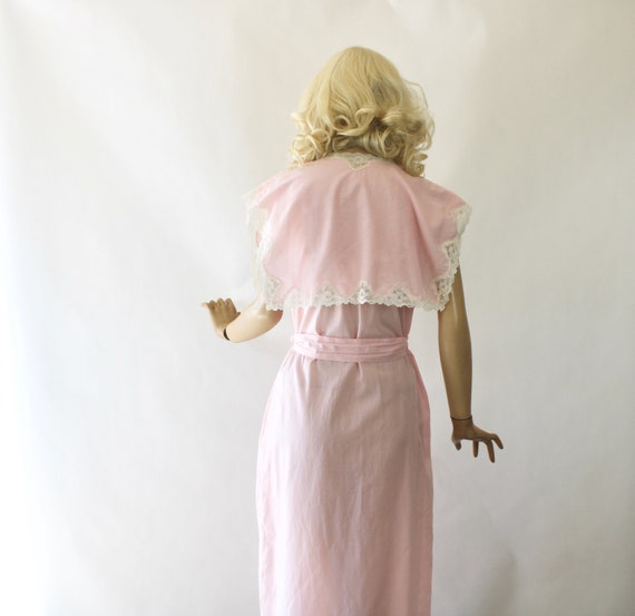 80s Gown Robe Vintage Pink Cotton Wrap   Size L B… - image 10