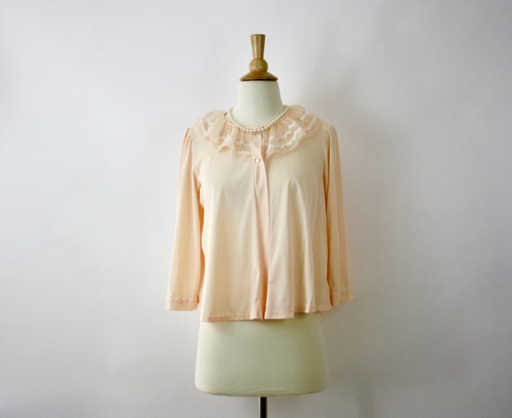 60s Bed Jacket Miss Elaine  Peach Nylon Ruffle Co… - image 1