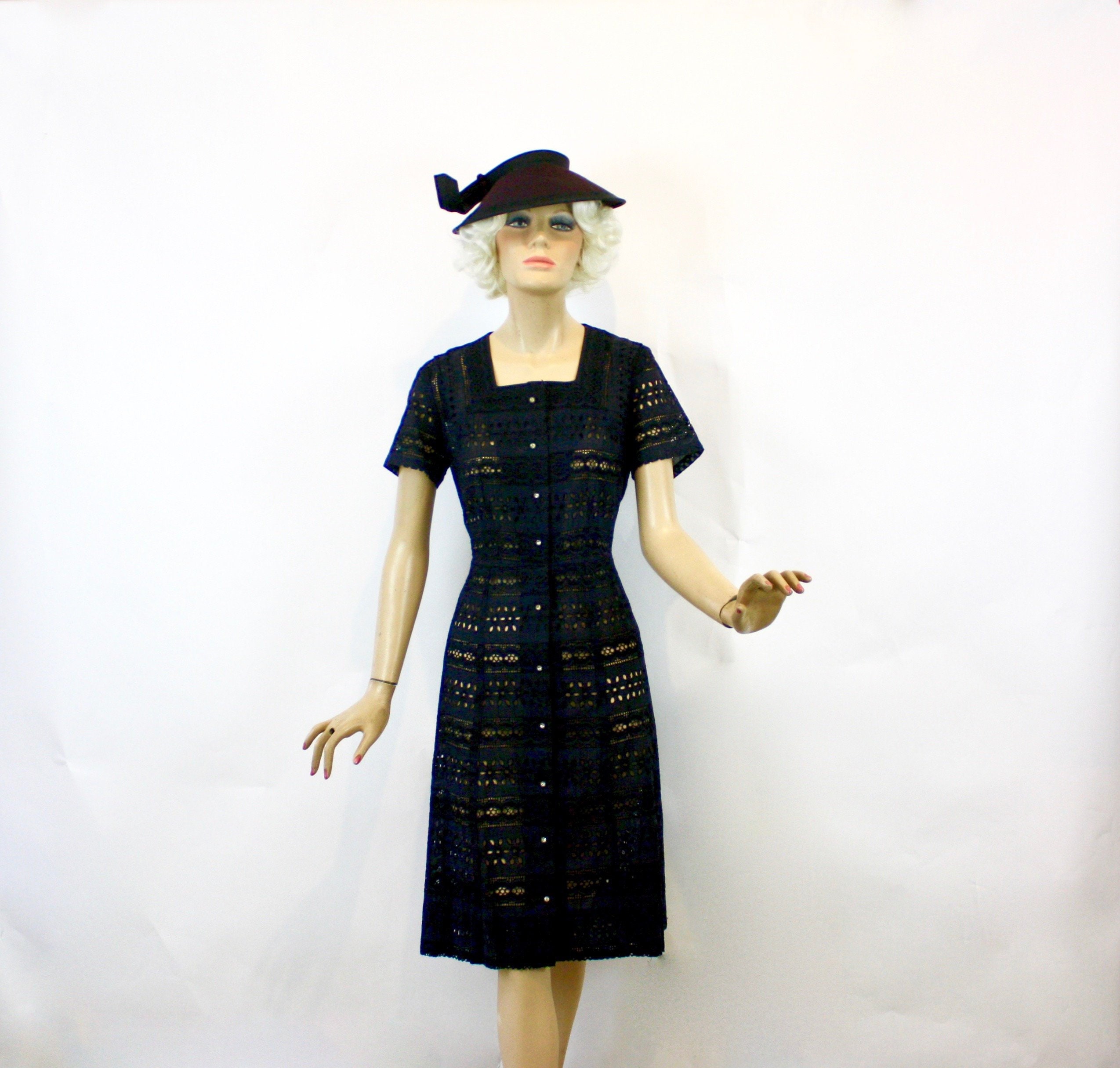 navy blue eyelet dress