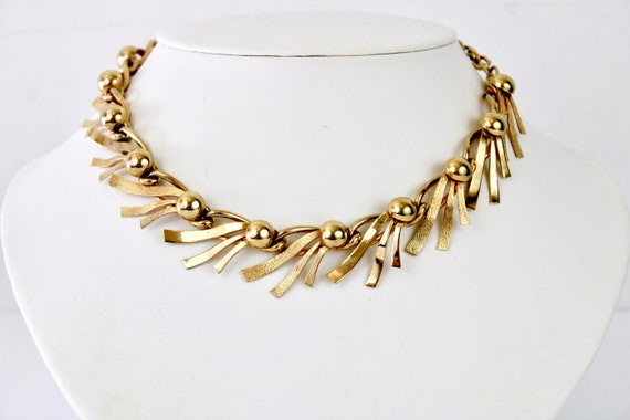 Vintage 60s Choker Gold Bead & Swirl Chain Neckla… - image 2