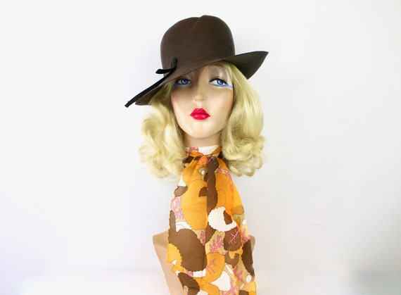 60s Fedora Hat Brown Fine Straw Vintage Tilt Hat … - image 2